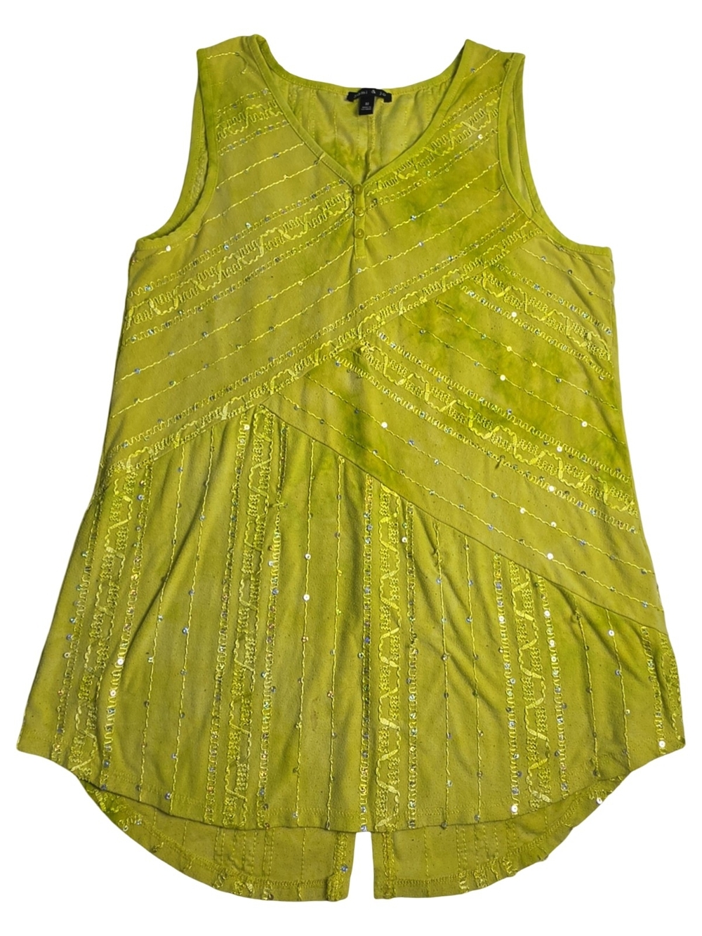 Sami Jo Lime Green Sequin Top Womens M Sleeveless High Low Y2K Forest Pixie